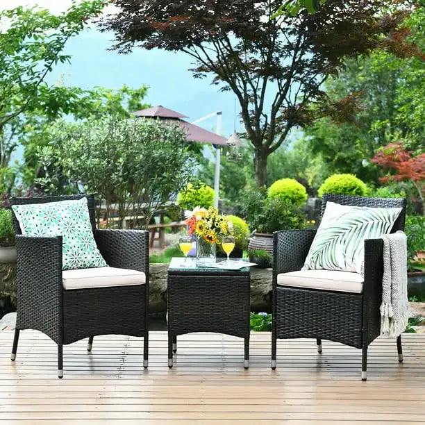 Outdoor 3 PCS PE Rattan Chairs & Coffee Table - Sports, Wine & Gadgets
