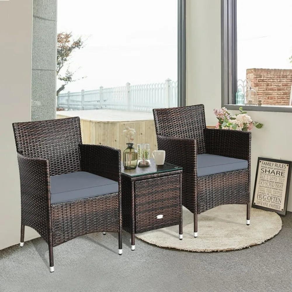 Outdoor 3 PCS PE Rattan Chairs & Coffee Table - Sports, Wine & Gadgets