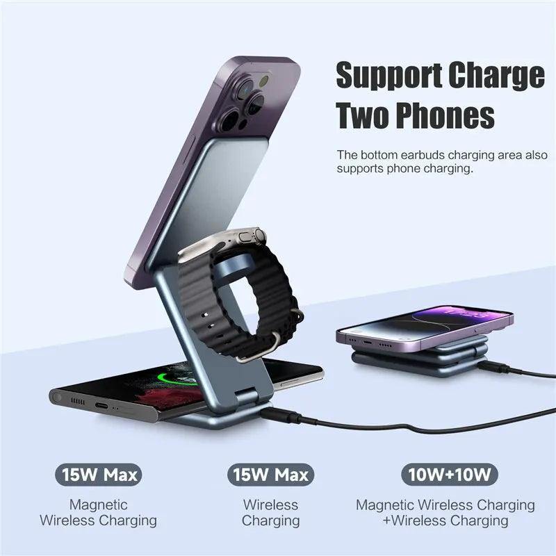 Portable and foldable 3 in 1 magnetic wireless charger - Sports, Wine & Gadgets